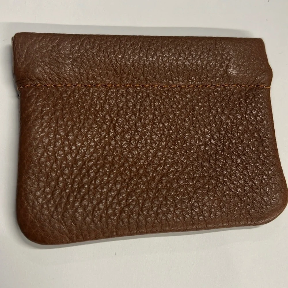 Vintage Brown Pebbled Leather Snap Frame Coin Key Pouch